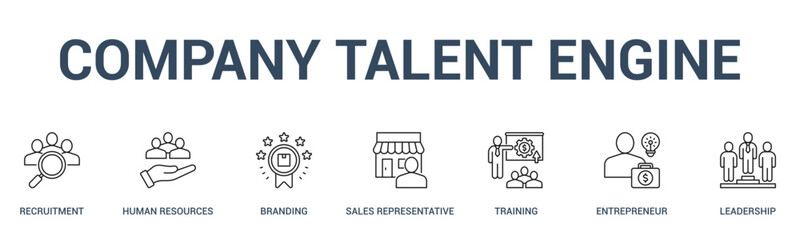 COMPANY TALENT ENGINE banner web icon vector illustration concept for business with icon of recruitment, human resources, branding, sales representative, training, entrepreneur.