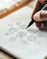 Flowchart Visual Idea, Hand Drawing Conceptual Flowchart on Notebook with Pen and Paper