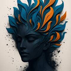 Serene Spirit of Nature: A captivating digital illustration of a woman with intricately designed leafy hair, symbolizing a connection with nature's tranquility and grace.