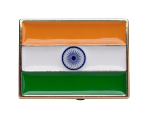 a meticulously crafted enamel pin displaying the tricolor and Ashoka Chakra of the Indian national flag,