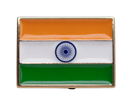 a meticulously crafted enamel pin displaying the tricolor and Ashoka Chakra of the Indian national flag,