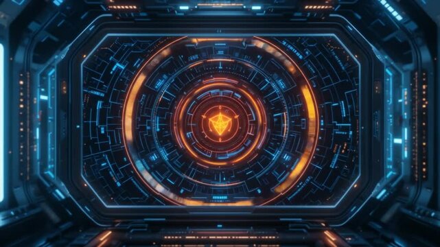 Futuristic Glowing Blue And Orange Tech Interface