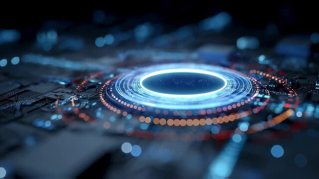 Abstract representation of quantum bits qubits surrounded by digital elements symbolizing the complex algorithms at work in quantum computing. This visually striking image embodies