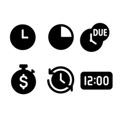 Time Management Pictogram Silhouette Icon Set Black Sign Illustrations for Design Projects