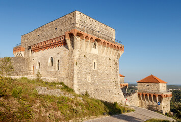 Perspective view of the Palace of the Counts and the bastion towers in the castle of Ourém in...