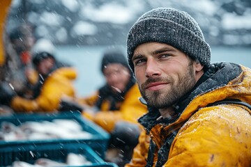  Fisherman braving the elements: a snapshot of dedication and resilience on a snowy day at sea