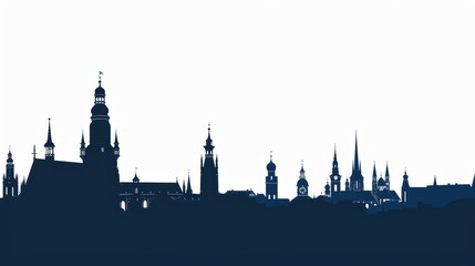 Naklejka premium Munich skyline silhouette in navy blue captures iconic Bavarian architecture, ideal for travel and cultural themes