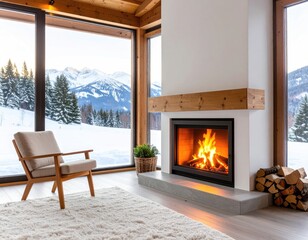 Cozy cabin with fireplace and mountain view