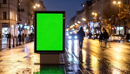 Empty billboard at night in a city street