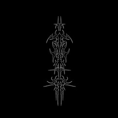 Neo tribal spine tattoo design in sharp, detailed, and edgy, symmetrical shapes. suitable for cyber sigilism tattoo, apparel prints, and gothic style graphics