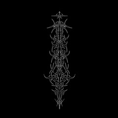 Neo tribal spine tattoo design in sharp, detailed, and edgy, symmetrical shapes. suitable for cyber sigilism tattoo, apparel prints, and gothic style graphics