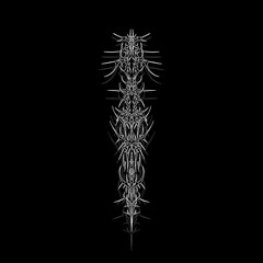 Neo tribal spine tattoo design in sharp, detailed, and edgy, symmetrical shapes. suitable for cyber sigilism tattoo, apparel prints, and gothic style graphics