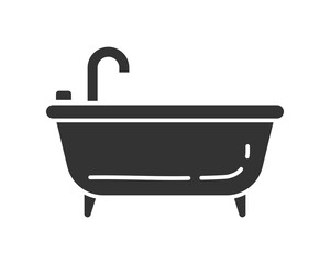 Minimalist icon of a bathtub with faucet. Symbol of relaxation, cleanliness, and personal care. Ideal for bathroom design, spa services, and home improvement projects.