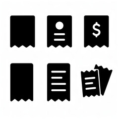 Comprehensive Set of Black Pictogram Silhouettes Receipt Icons and Signs for Digital Design Projects