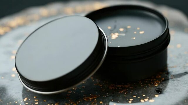 Black metal tins with gold flakes