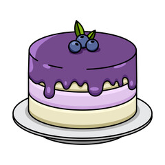 Blueberry cake. Cake with berries. Delicious sweet dessert concept. Happy birthday. Colorful decorative design elements. Vector illustration