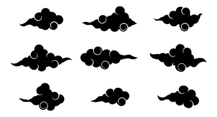 Set of chinese cloud icon. Set of japanese cloud. Asian clouds. Decorative elements for design. Vector illustration