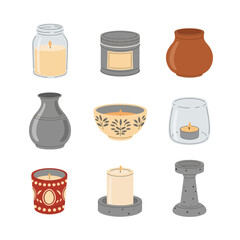 Diverse Candle and Candle Holder Collection for Home Decor and Ambiance - Vector Illustration Set