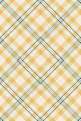 Ornate plaid background seamless, fibrous check vector pattern. Outfit fabric tartan textile texture in amber and white colors.