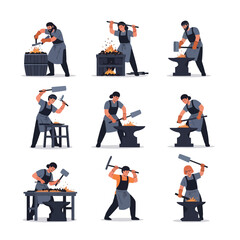 Traditional Blacksmithing Process Illustrations: Metal Forging and Craftsmanship