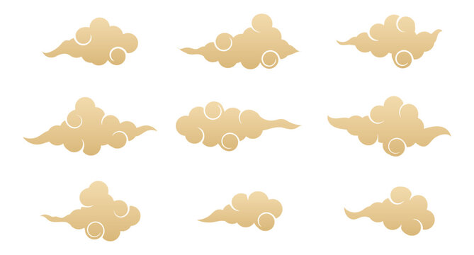 Set of chinese cloud icon. Set of japanese cloud. Asian clouds. Decorative elements for design. Vector illustration