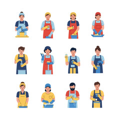 Diverse Cartoon Characters Washing Dishes & Cleaning. Household Chores, Hygiene, and Domestic Tasks Illustration Set.