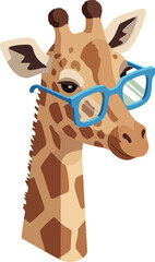Giraffe wearing blue glasses vector illustration with cute expression and brown spots on neck and head