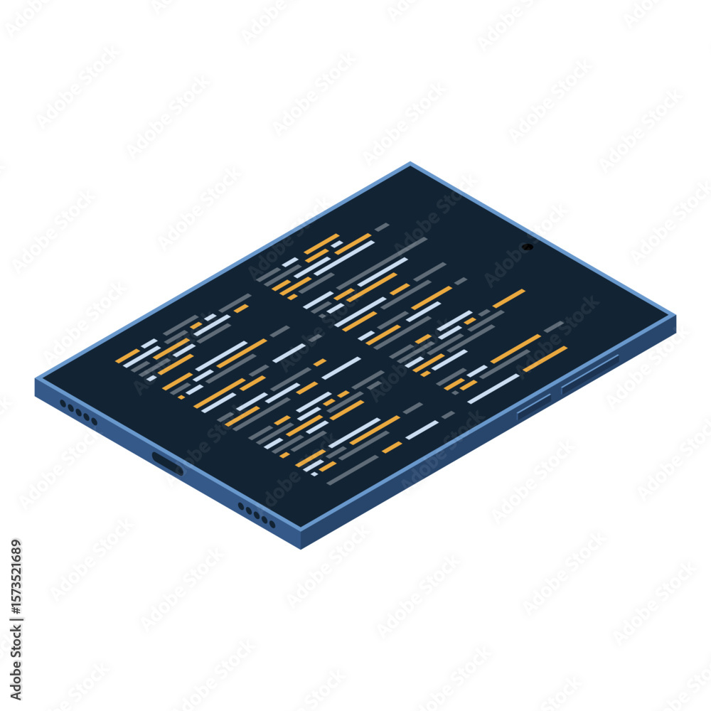 Aufkleber isometric tablet. program code on tablet screen. isometric technology. vector illustration