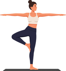 Obraz premium Woman practicing yoga tree pose on mat in athletic wear health and wellness exercise balance and focus 