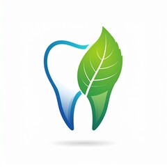 A Nature Inspired Dental Logo With A Leaf Shaped Tooth, Soft Green And Blue Tones, An