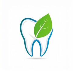 A Nature Inspired Dental Logo With A Leaf Shaped Tooth, Soft Green And Blue Tones, An