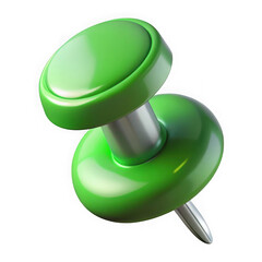 Shiny green pushpin with silver metal point on black background