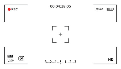 Camera recording screen template for overlay. Camera interface UI digital overlays with information indicators. Photo and video camera viewfinder display screen frame.