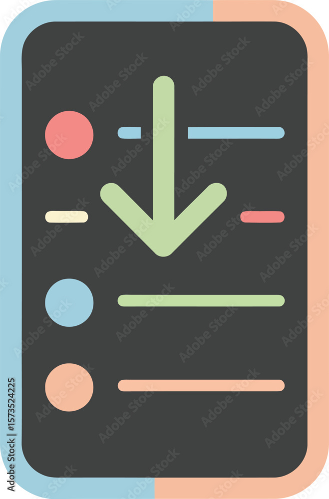 Poster mobile device download icon with colorful interface and arrow symbol for digital technology concept 