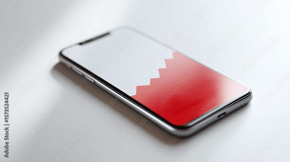 Poster sleek smartphone displaying a unique red and white design pattern. modern technology, minimalist aes