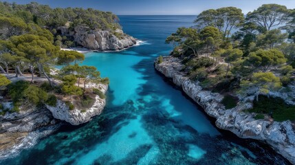 Aerial view of cala mondrag natural park mallorca