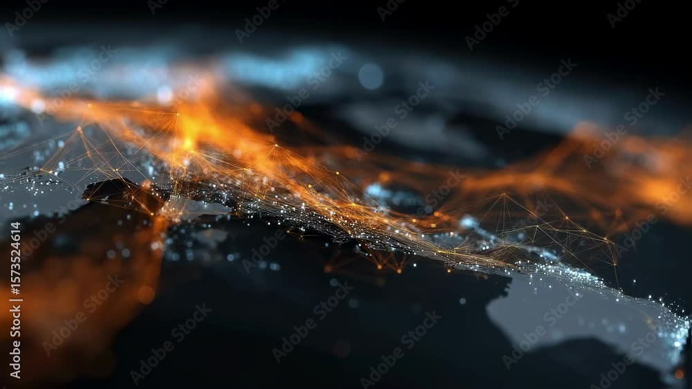 Poster abstract visualization of asias network connectivity featuring glowing nodes and lines representing 