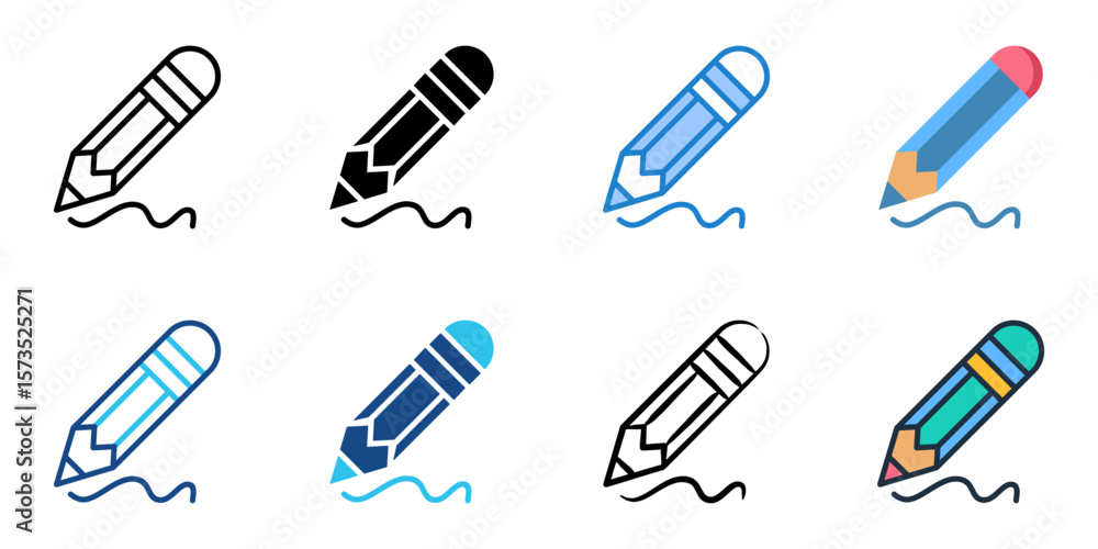 Poster pencil icon set multiple style collection