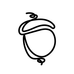 Minimalistic one line art illustration of an acorn in black on white background. Perfect for autumn designs, forest-themed prints, kitchen textiles, packaging, greeting cards, and scrapbooking.