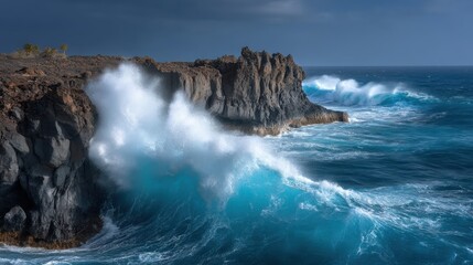 Obraz premium Volcanic cliffs at los hervideros lanzarote scenic landscape