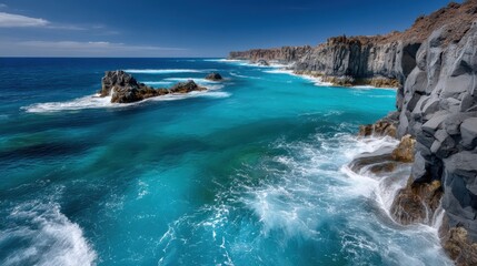 Obraz premium Volcanic cliffs at los hervideros lanzarote scenic landscape