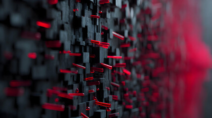 Obraz premium Abstract digital art with red and black geometric shapes forming a pattern.