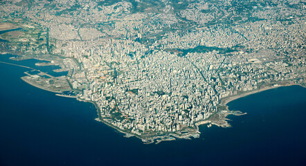 Lebanon From Above: Panoramic Aerial View of the Lebanese Coastline from the capital city of Beirut.