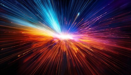 dynamic colorful explosion of light and energy in dark background