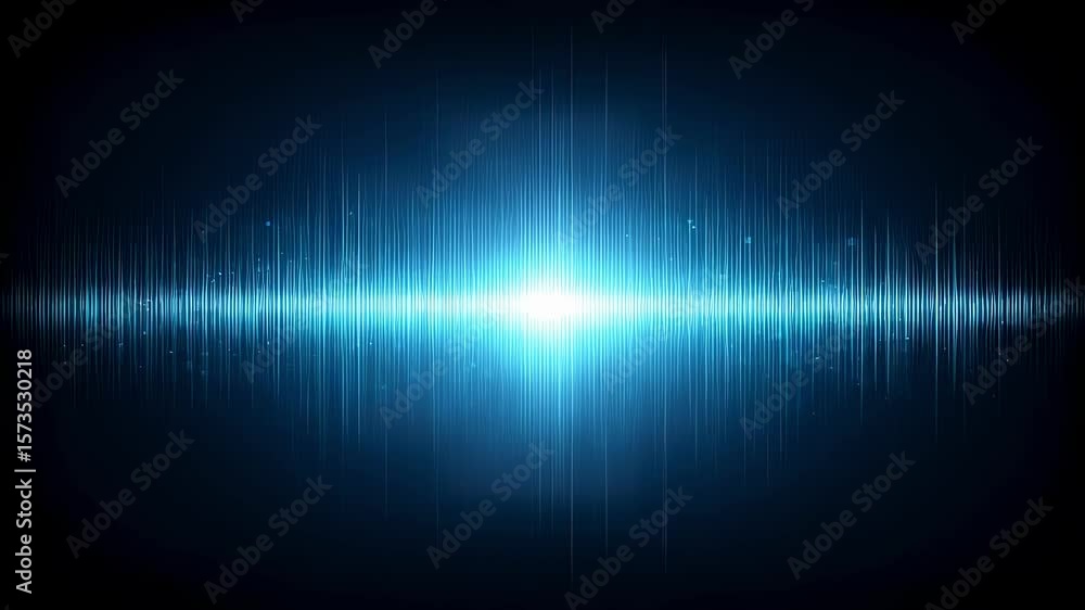 Poster striking sound wave graphic portraying an audio equalizer highlighted with luminous peaks and trough