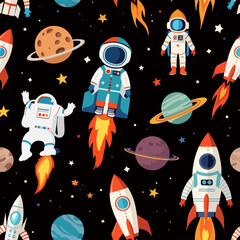 Space Adventure Astronauts Rockets and Planets in a Galaxy Cosmos