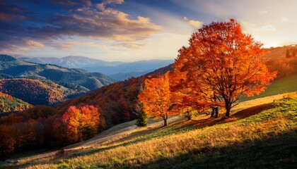 vibrant autumn trees on a hill nature landscape illustration serene outdoor environment artistic viewpoint