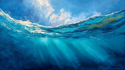 Ocean light deep blue underwater scene
