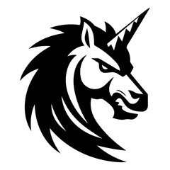 Fierce Black and White Unicorn Head Illustration