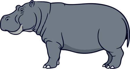 Realistic Walking Hippopotamus Vector Illustration on White Background (Side Profile)